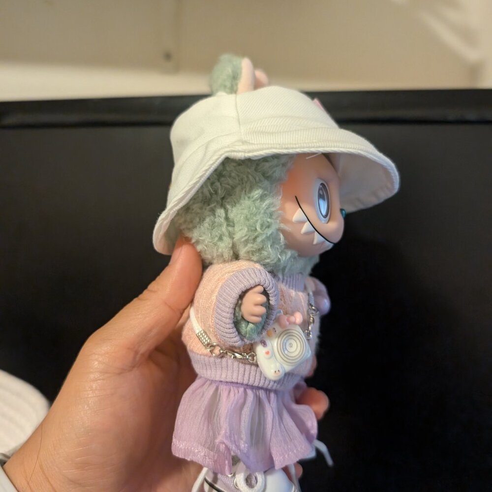 5Pc Labubu Outfit -Purple Sweater, Skirt, Rilakkuma Bucket Hat, Purple Converses - Picture 2 of 10